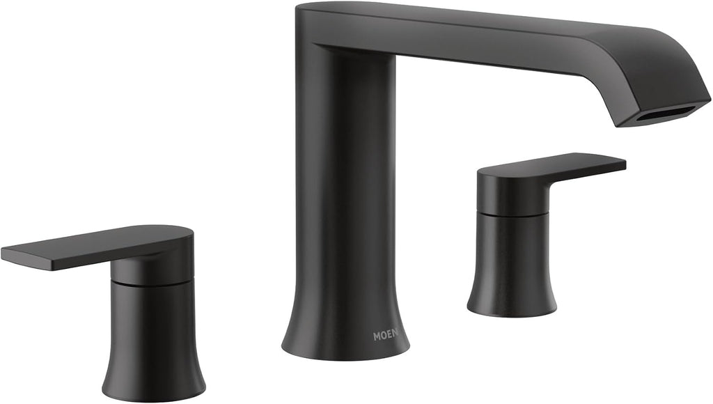 Moen Genta LX Two-Handle Deck Mounted Roman Tub Faucet, Widespread Modern Bathtub Set for Soaking Tub, Valve Required, Matte Black, T908BL