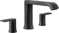 Moen Genta LX Two-Handle Deck Mounted Roman Tub Faucet, Widespread Modern Bathtub Set for Soaking Tub, Valve Required, Matte Black, T908BL