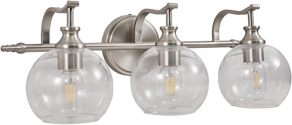 ANDY STAR 3 Light Bathroom Vanity Light, Brushed Nickel Bathroom Light Fixture, Modern Wall Sconces with Globe Clear Glass Shade, Wall Mounted Bathroom Light Over Mirror for Living Room, Foyer