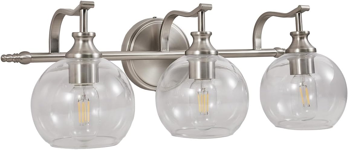 ANDY STAR 3 Light Bathroom Vanity Light, Brushed Nickel Bathroom Light Fixture, Modern Wall Sconces with Globe Clear Glass Shade, Wall Mounted Bathroom Light Over Mirror for Living Room, Foyer