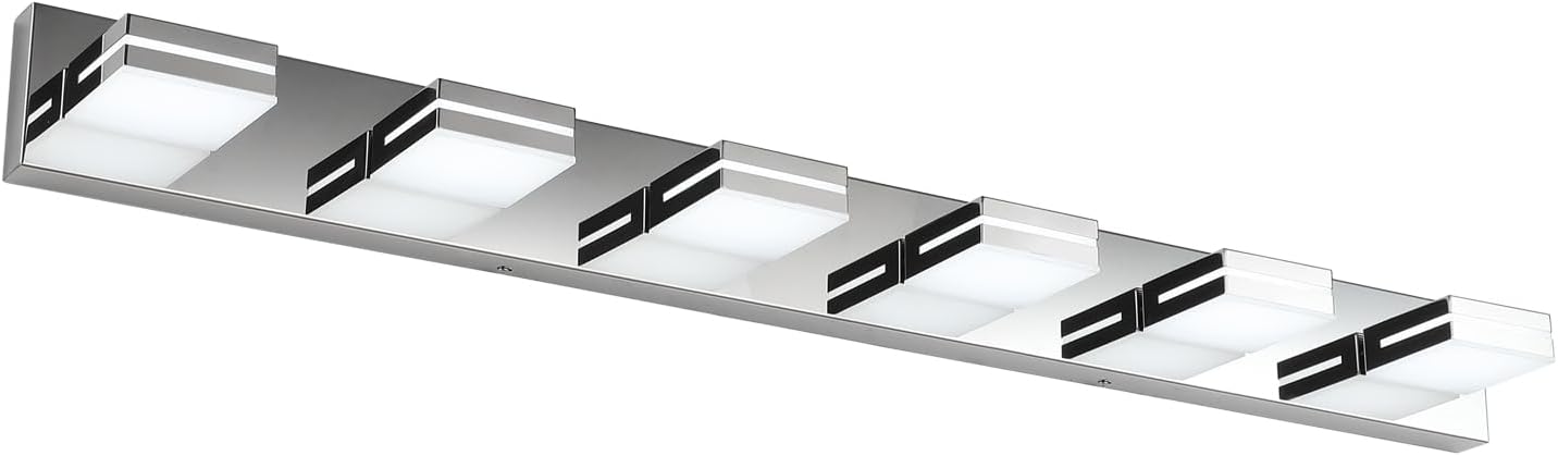 SineRise LED Modern Bathroom Vanity Light Fixtures (6-Light, 48-Inch, Dimmable), Chrome Modern Acrylic Bathroom Wall Lighting Fixtures Over Mirror (Cool White 6000K)
