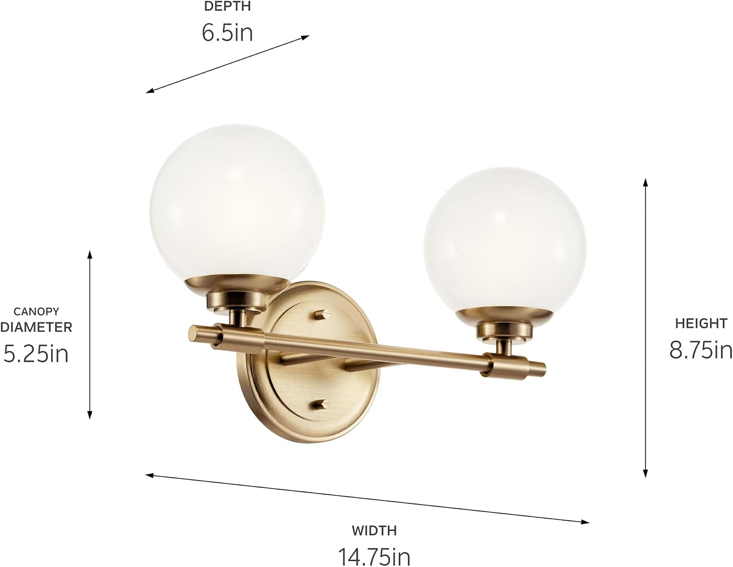 Kichler Benno 2-Light Bathroom Vanity Light Fixture, Modern Wall Mount Light with Opal Glass in Champagne Bronze for Bathroom or Powder Room (9.75' x 14.75'), 55171CPZ