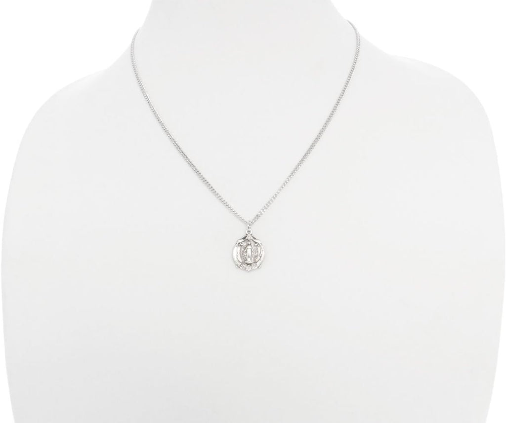 Heartland Girl's Sterling Silver Scroll Ribbons Miraculous Medal USA Made + Chain Choice