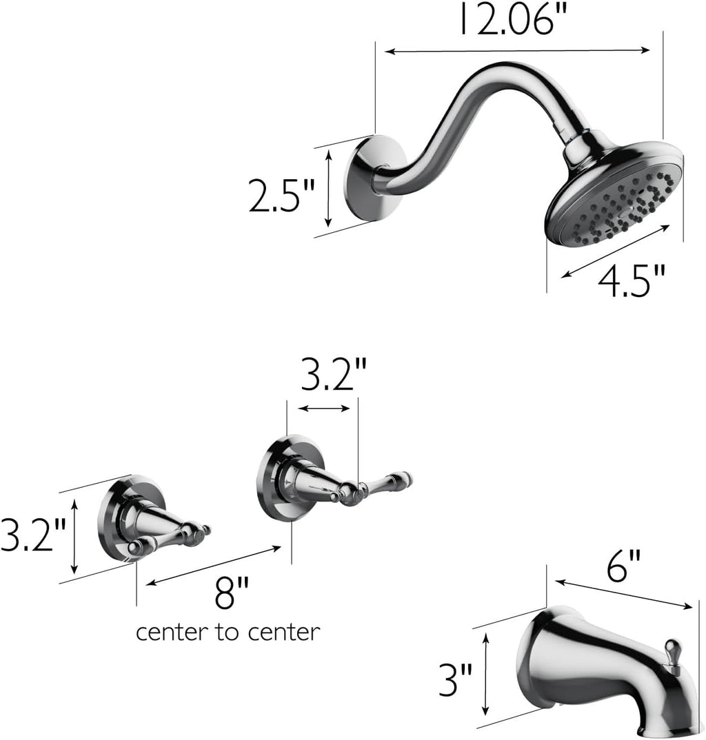 Oakmont Bath and Shower Trim Kit with Valve, Dual-Handle, High-Pressure Shower Head, Water-Saving, Polished Chrome, WaterSense Certified – Design House, 595694