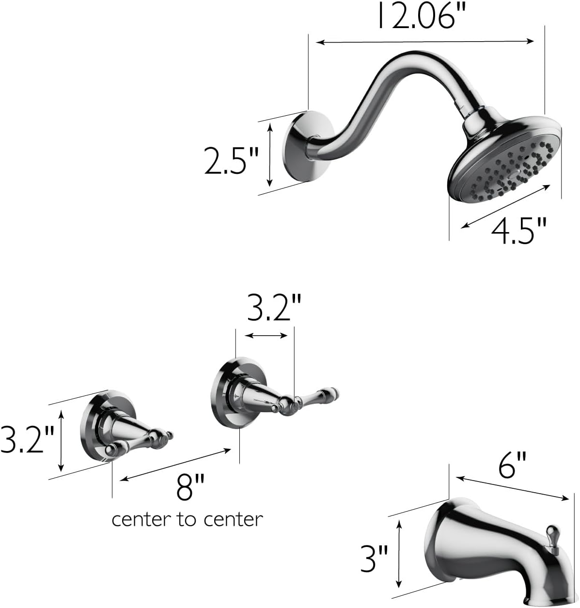 Oakmont Bath and Shower Trim Kit with Valve, Dual-Handle, High-Pressure Shower Head, Water-Saving, Polished Chrome, WaterSense Certified – Design House, 595694