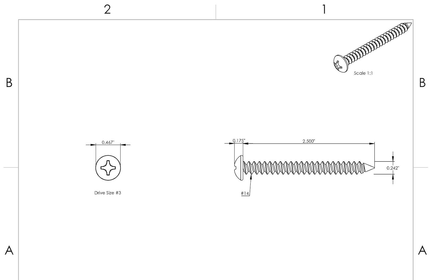 #14 x 2-1/2' - Sheet Metal Screws Self Tapping Pan Head Stainless Steel 250 Pcs self Tapping Screws Metal B2B