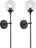 KCO Lighting Matte Black Industrial Wall Sconces Set of Two 1-Light Mid Century Bathroom Wall Mounted Light Sconce Modern Clear Bubble Glass Globe Wall Sconce Lamp Set of 2