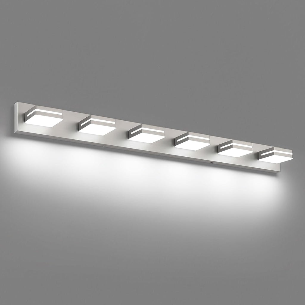 SineRise LED Modern Bathroom Vanity Light Fixtures (6-Light, 48-Inch), Brushed Nickel Modern Acrylic Bathroom Wall Lighting Fixtures Over Mirror (Cool White 6000K)