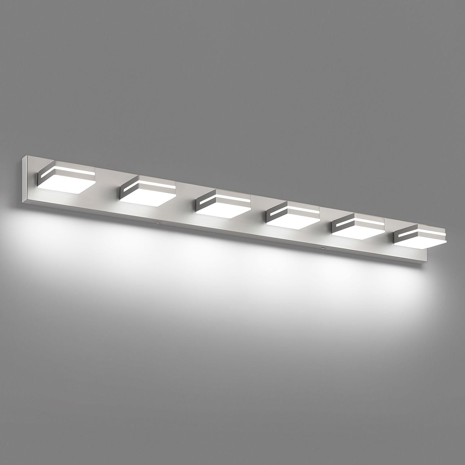 SineRise LED Modern Bathroom Vanity Light Fixtures (6-Light, 48-Inch), Brushed Nickel Modern Acrylic Bathroom Wall Lighting Fixtures Over Mirror (Cool White 6000K)