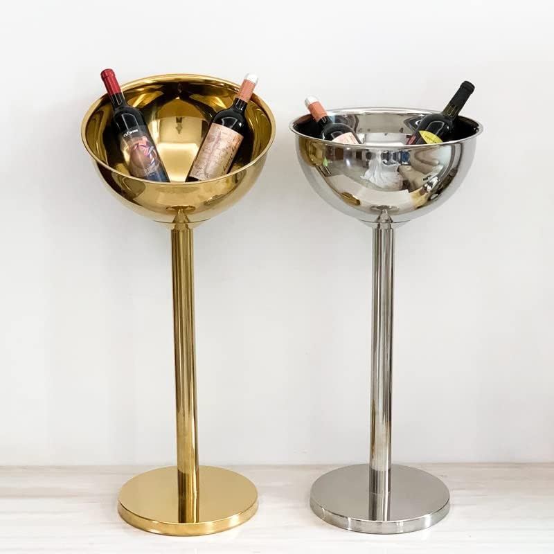 Ice Bucket Champagne Bucket Ice Bucket Vertical with Rack Champagne Bucket Thickened Stainless Steel Ice Wine Basin Bar Ware Beverage Barware Accessories Ice Bucket Beverage Tub (Color : Brass)