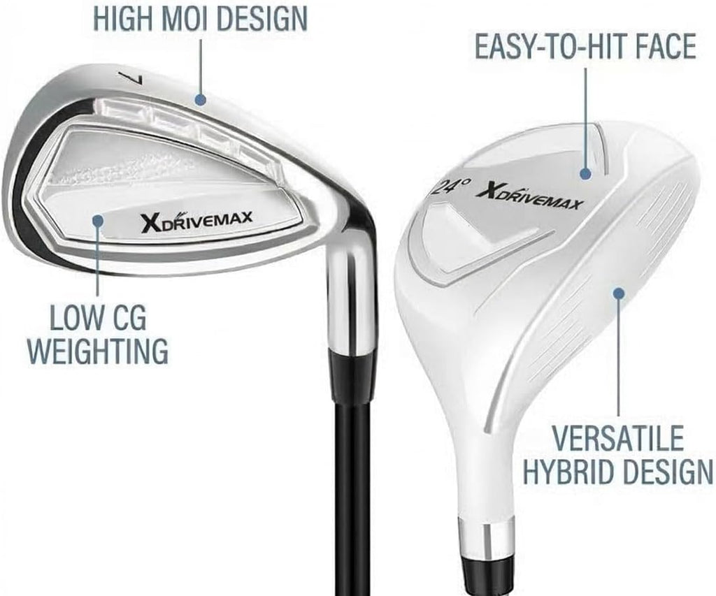 XDriveMax 7-Piece Complete Golf Clubs Set for Men & Women (Left/Right Hand), Advanced Performance Set with Fairway Wood, Hybrid, Irons and Putter, Regular Flex (No Golf Bag Included)