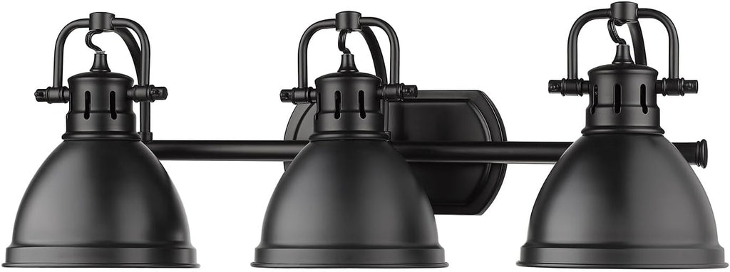 Golden Lighting 3602-BA3 BLK Duncan Bath Vanity Light Fixture, Matte Black with Matte Black Shades- Bathroom Light Fixtures, Vanity Lights for Bathroom, Bathroom Vanity Light,