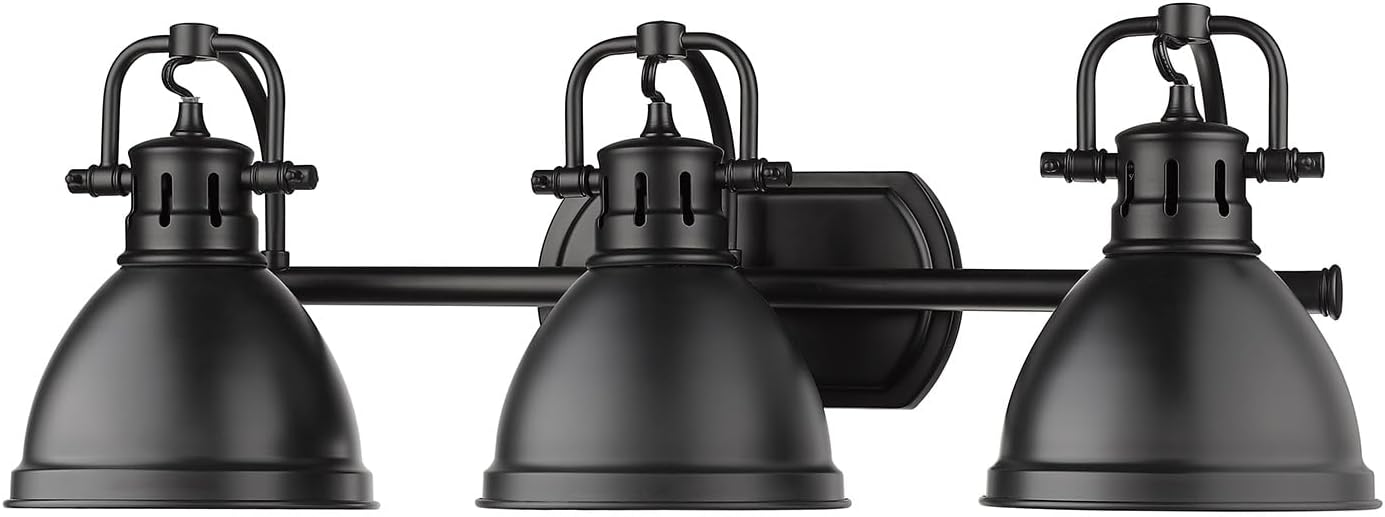 Golden Lighting 3602-BA3 BLK Duncan Bath Vanity Light Fixture, Matte Black with Matte Black Shades- Bathroom Light Fixtures, Vanity Lights for Bathroom, Bathroom Vanity Light,