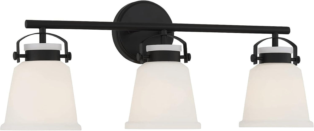 Savoy House 8-1627-3-BK Kaden Industrial Traditional White Opal Glass Bathroom Vanity Wall Light, 3-Light 180 Total Watts, 11' H x 26' W, Matte Black