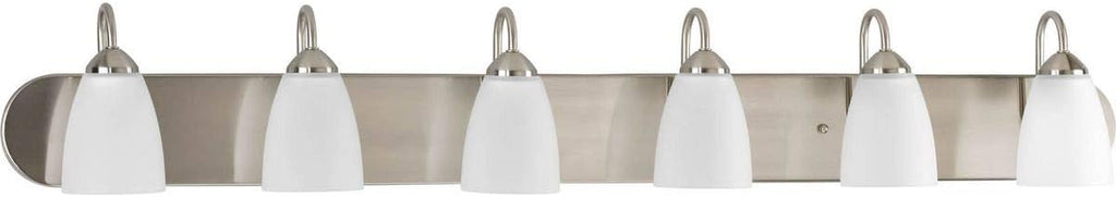 Gather Collection 6-Light Etched Glass Traditional Bath Vanity Light Brushed Nickel