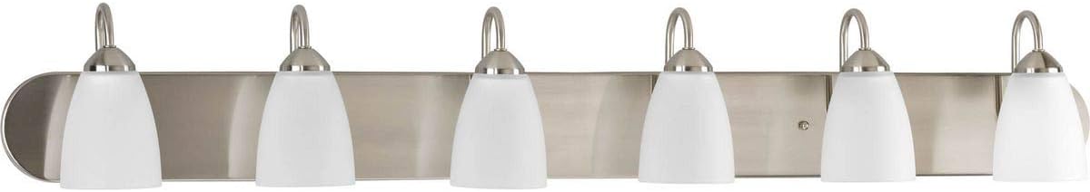 Gather Collection 6-Light Etched Glass Traditional Bath Vanity Light Brushed Nickel