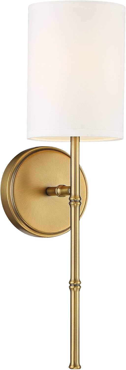 Regency Hill Abigale Modern Luxury Wall Lamp Brass Gold Metal Hardwired 5' Wide Fixture White Fabric Cylinder Shade for Bedroom Bathroom Vanity Reading Living Room Hallway