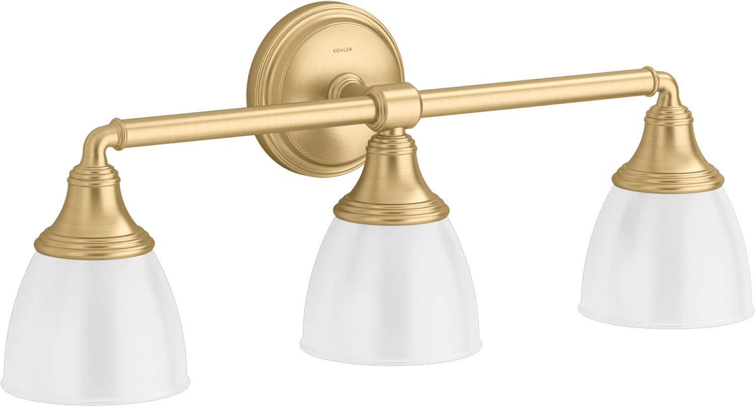 Kohler 10572-BNL Devonshire Bathroom Vanity Light Fixture, Wall Sconce Lighting, Position Facing Up or Down, UL Listed, 3 Light, Brushed Nickel