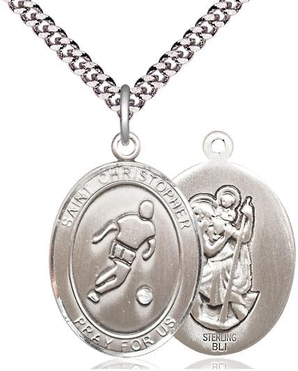 Sterling Silver St Christopher Soccer Medal.