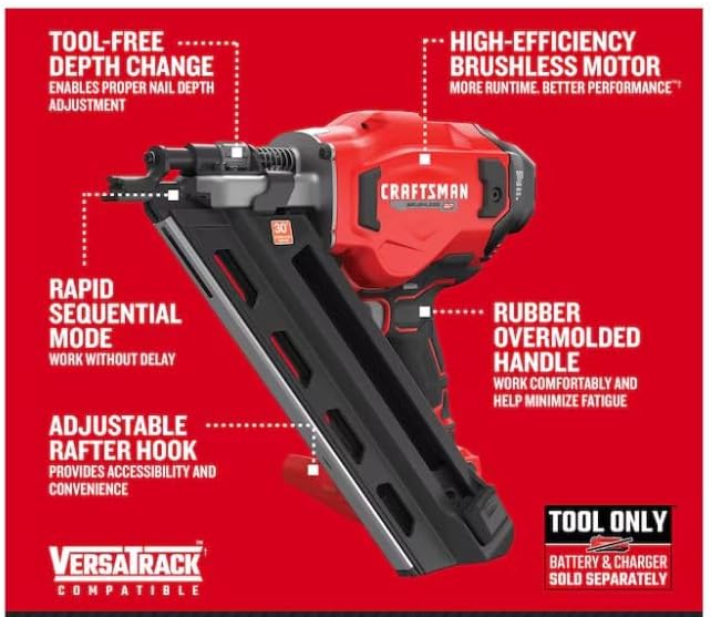 CRAFTSMEN V20 Brushless RP 3-1/4-in 30 -Degree Cordless Roundhead Framing Nailer (Battery Not Included and Charger Not Included)
