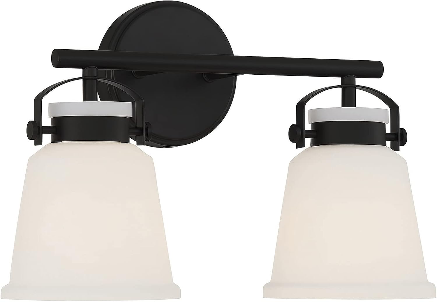 Savoy House 8-1627-2-BK Kaden Industrial Traditional White Opal Glass Bathroom Vanity Wall Light, 2-Light 120 Total Watts, 11' H x 16' W, Matte Black