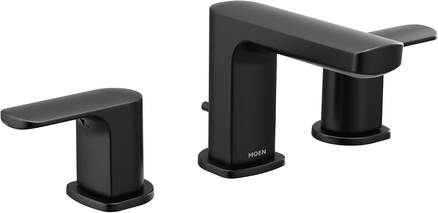 Moen Rizon Matte Black Two-Handle Widespread Bathroom Faucet, Valve Required, T6920BL