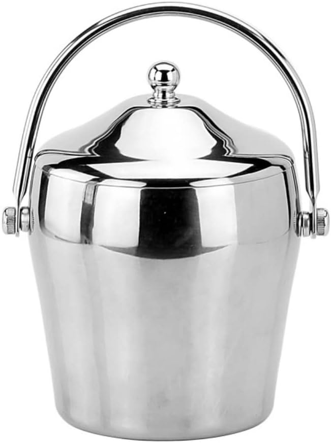 Ice Buckets for Parties Stainless Steel Ice Bucket with Lid Double-Layer Champagne Bucket Insulated Beer Bucket Cooler Bucket Champagne Bucket Bar Accessories(B,1.2L)