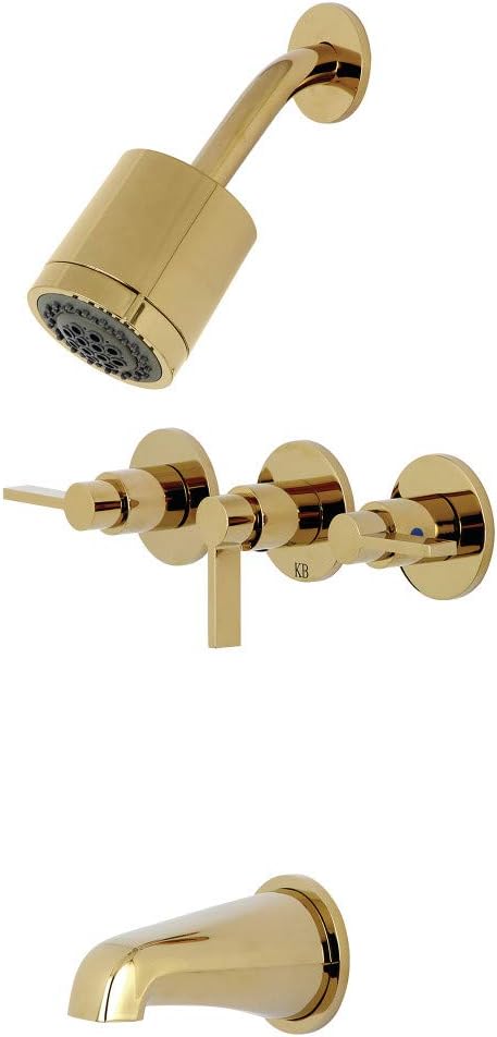 Kingston Brass KBX8132NDL NuvoFusion Triple-Handle Tub and Shower Faucet in Polished Brass