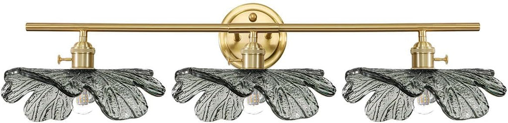 3 Light Bathroom Vanity Light Vintage Wall Sconce Gold Vanity lighting fixtures Over Mirror mid Century Modern Wall lamp with Dark Green Glass Shade Indoor Wall Light for Bedroom Hallway Living Room