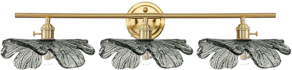 3 Light Bathroom Vanity Light Vintage Wall Sconce Gold Vanity lighting fixtures Over Mirror mid Century Modern Wall lamp with Dark Green Glass Shade Indoor Wall Light for Bedroom Hallway Living Room