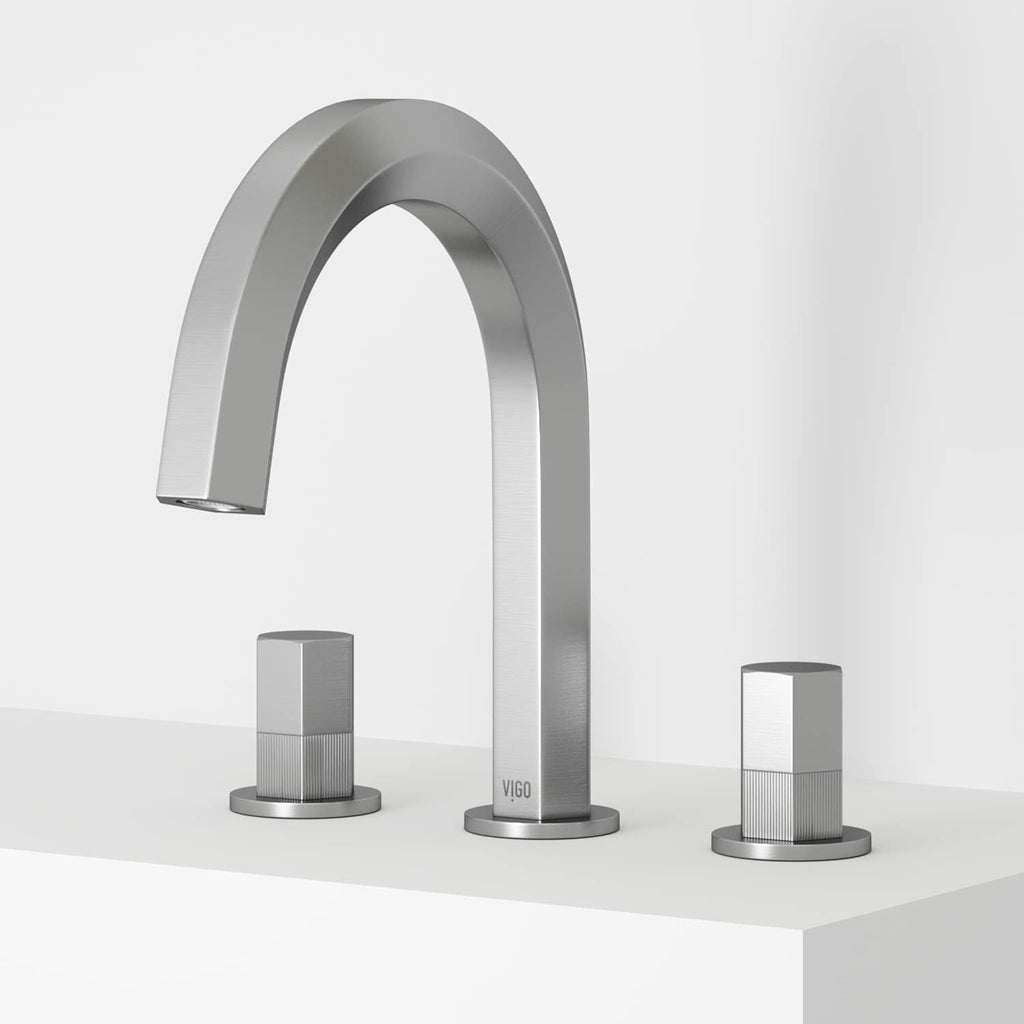 VIGO Hart Two-Handle Three-Hole Mount Widespread Bathroom Sink Faucet, 9-Inch, Brushed Nickel, Modern Design, Solid Brass, 1.2 GPM WaterSense & Ceramic Disc Valve, Corrosion-Resistant