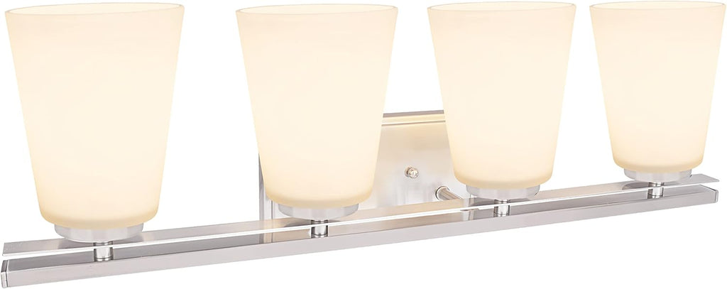 Aspen Creative 62217, Four-Light Metal Bathroom Vanity Wall Light Fixture, 25-1/2' Wide, Transitional Design in Brushed Nickel