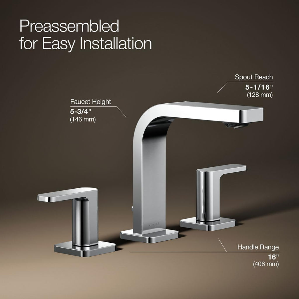 Kohler K-23484-4N-CP Parallel Widespread Bathroom Sink Faucet, .5 GPM, Lever Handles, Polished Chrome