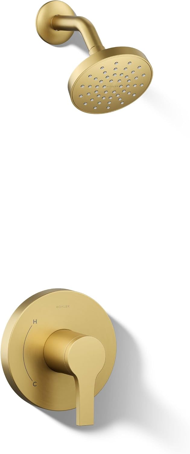 KOHLER TS35321-4G-2MB, Elate Rite-Temp Shower Trim with Single Function 1.75 GPM Showerhead, Vibrant Brushed Moderne Brass, Efficient Water Flow, Luxurious Shower Experience