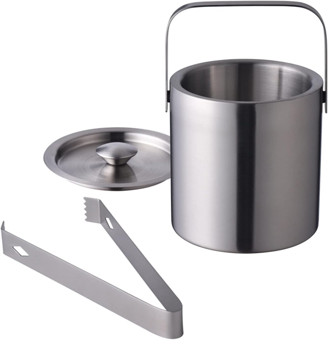 Ice Bucket 1.3L Portable Double Wall Stainless Steel Ice Bucket with Tong - Ice Buckets for Parties, Outdoor and Indoor Keeps Ice Cold & Dry