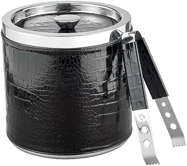 Graphic Image ICE Bucket Tongs Black Croco-Leather (r) -