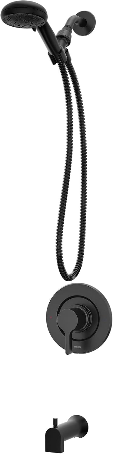 Moen 82775BL Beric Single-Handle Tub and Shower Faucet with Handshower and Metal Hose, Valve Included, IPS Tub Spout, Matte Black