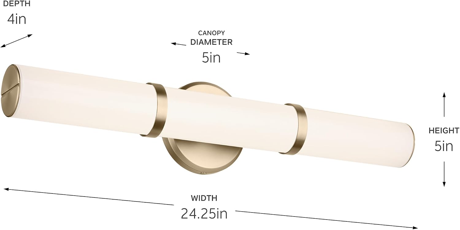 Kichler Rosh 24.25' LED Bathroom Vanity Light Fixture with White Glass in Champagne Bronze, Modern Minimalist Bath Bar for Mirror, Dimmable (24.25' W x 5' H), 55188CPZLED
