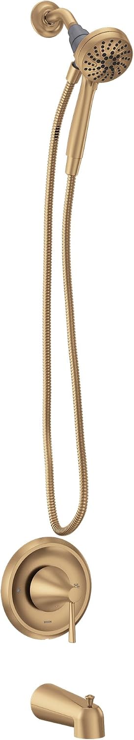 Moen Ronan Bronzed Gold Single-Handle Modern Tub and Shower Faucet with Handheld Rain Shower Spray Head, Shower Handle, Tub Spout, and Valve, 82021BZG