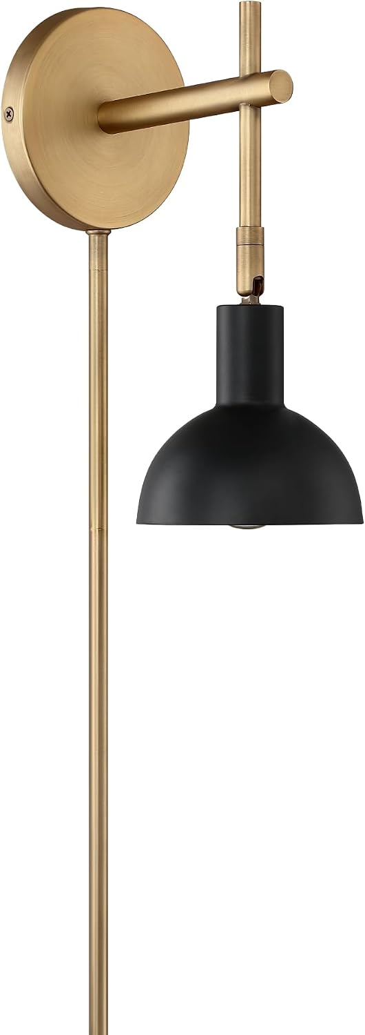 Nathan James Tamlin Wall Light Fixture, Wall Mounted 1-Light Lamp, Plugin Sconce with On/Off Switch for Living Room, Reading Nook or Bedroom, Vintage Brass/Matte Black, Set of 2