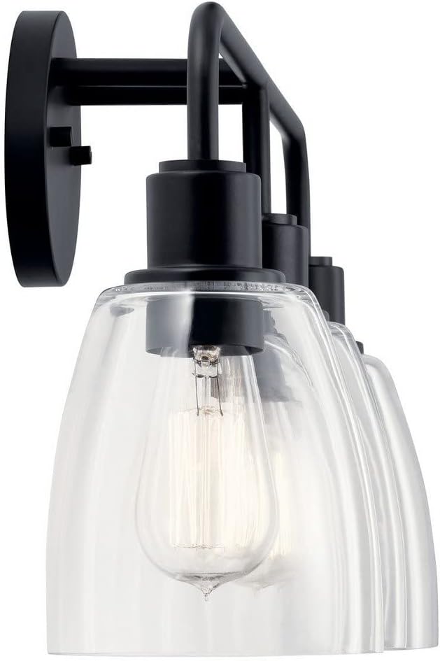 Kichler Meller 24 in 3-Light Bathroom Vanity Light Fixture with Clear Glass in Black for Modern Bathroom Lighting over Mirror, Wall Mount Sconce (7 in x 11.25 in x 24 in), 55102BK
