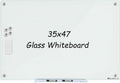 Magnetic Glass Whiteboard, Glass Dry Erase Board 4' x 3' White Surface, Glass White Board Frameless, Home School Supplies or Home Office Decor with Magnets, Markers, Eraser, Marker Tray