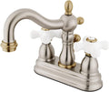 Kingston Brass KB1609PX Heritage 4' Centerset Lavatory Faucet Porcelain Cross Handle, Brushed Nickel/Polished Brass