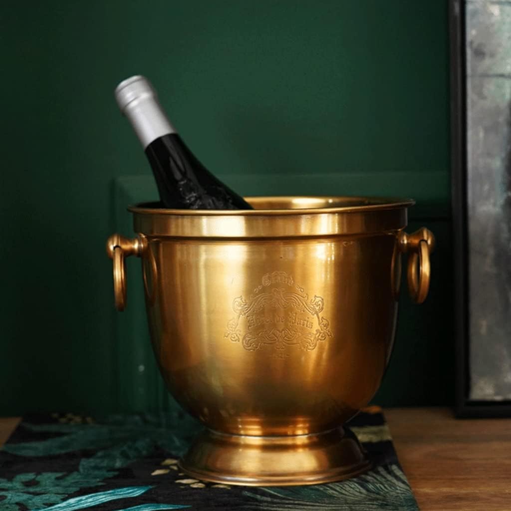 Ice Bucket Modern ice Bucket Ice Bucket Brass Thickened Material Luxury Vintage Wine Barrels, Champagne Barrels Bar Chilling Beer for Kitchen (Color : Large - Without Ice Clip)