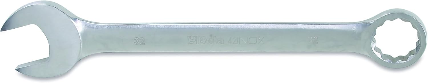 Beta 42INOX Metric 32mm Stainless Steel Combination Wrench | 12-Point Box End, 15° Offset | Corrosion-Resistant AISI 420 |Food Industry and Clean Room Safe