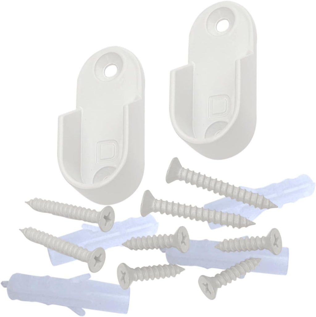 Oval Closet Rod End Supports | Screw on Type | 15mm x 30mm | Gloss White | 25 Pairs