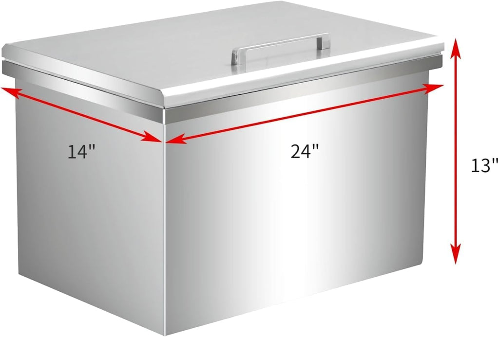 Drop in Ice Chest, Outdoor Kitchen Ice Bar Stainless Steel Ice Cooler, Commercial Ice Bin with Hinged Cover, Ice Bucket, for Cold Wine Beer