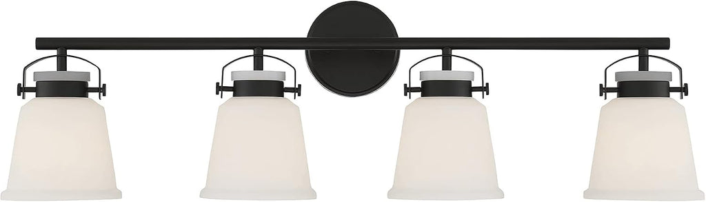 Savoy House 8-1627-4-BK Kaden Industrial Traditional White Opal Glass Bathroom Vanity Wall Light, 4-Light 240 Total Watts, 11' H x 34' W, Matte Black