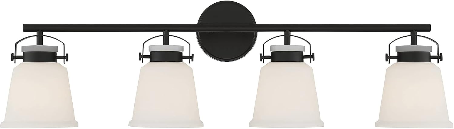 Savoy House 8-1627-4-BK Kaden Industrial Traditional White Opal Glass Bathroom Vanity Wall Light, 4-Light 240 Total Watts, 11' H x 34' W, Matte Black