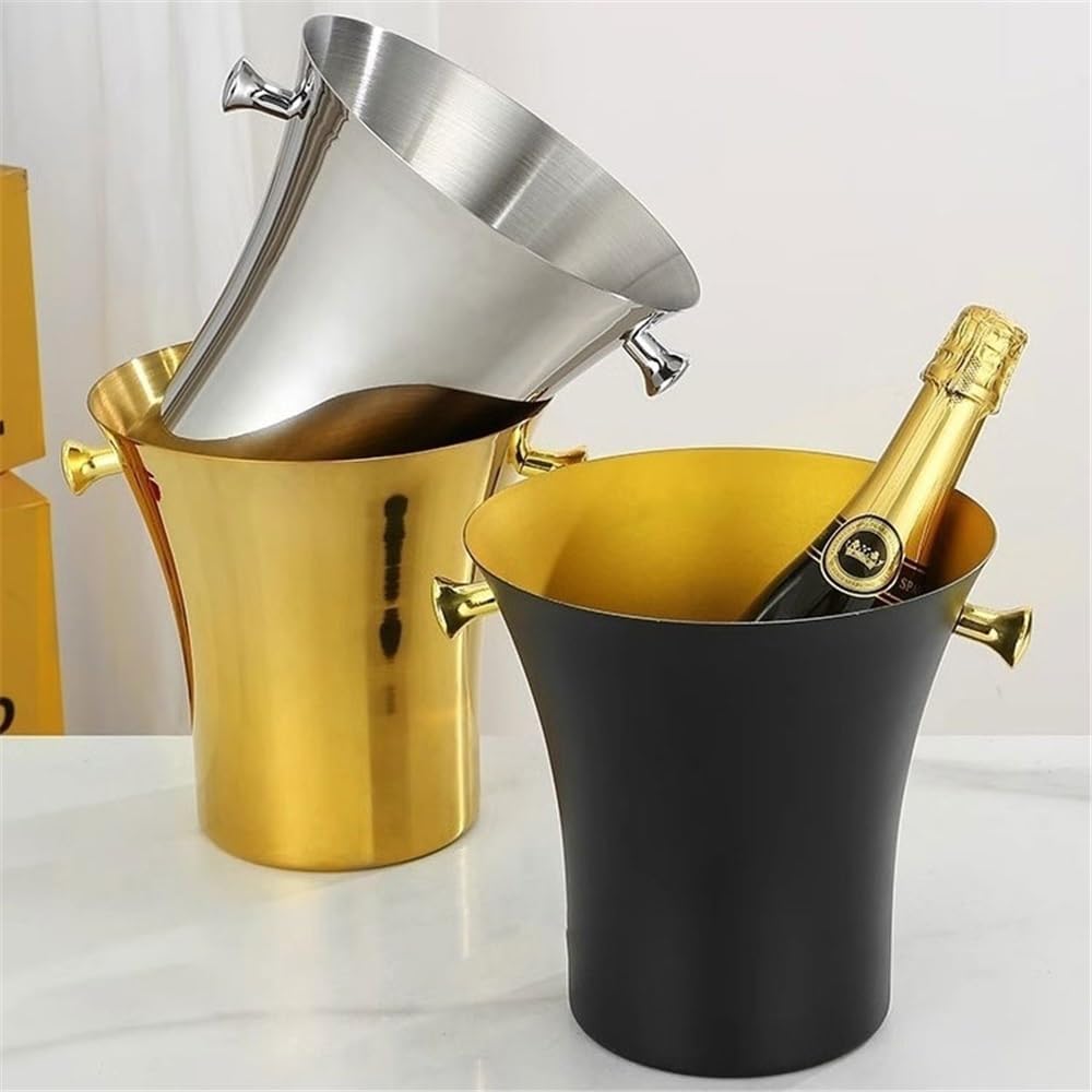 Ice Bucket Ice Cube Bucket Stainless Steel Ice Bucket Party Champagne Bucket Ice Wine Bucket Beer Wine Champagne Ice Bucket Beverage Tub(Black)